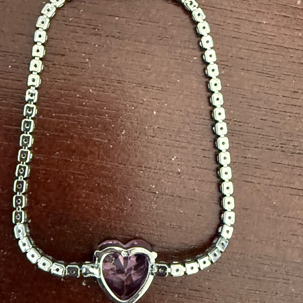 Pink Heart Silver Tennis Bracelet - Picture 5 of 9